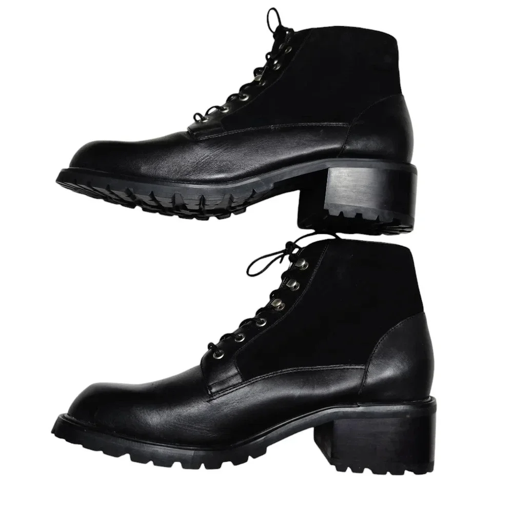 Jones New York Sport Women Sz 10 Black Leather Chunky Heel Lace-up Ankle Bootie